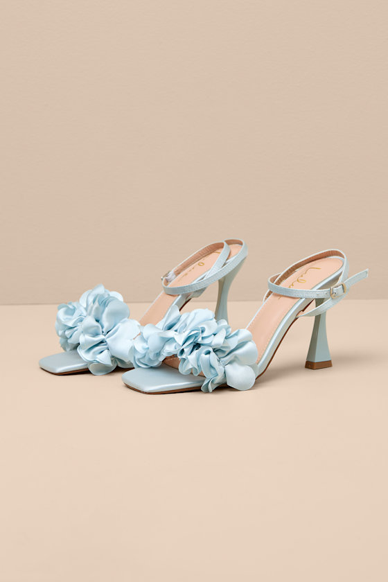 Kappa Baby Blue Satin Ruffled Ankle Strap High Heel Sandals