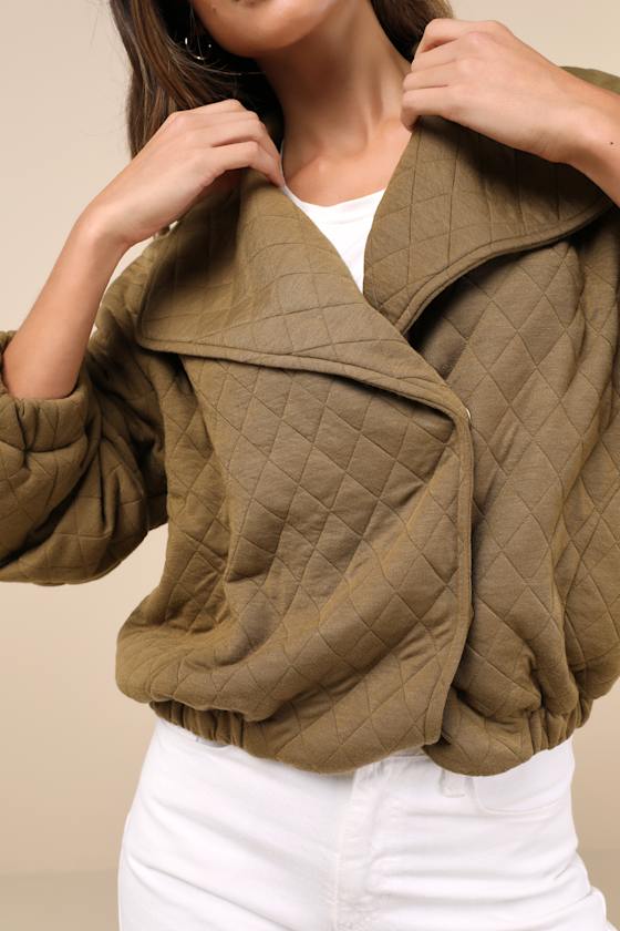 Layered Charisma Olive Green Collared Quilted Jacket