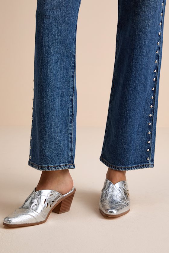 Armina Silver Western Mule Pumps