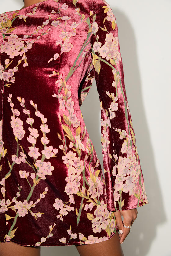 Charismatic Influence Red Burnout Velvet Cowl Back Mini Dress