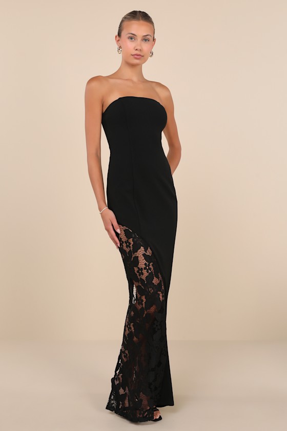 Irresistible Attitude Black Strapless Lace Column Maxi Dress