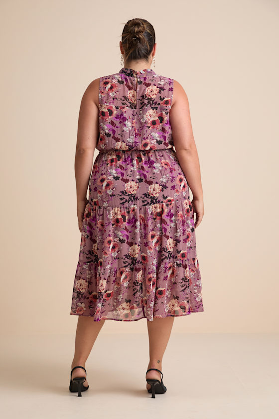 In My Dreams Mauve Floral Print Midi Dress