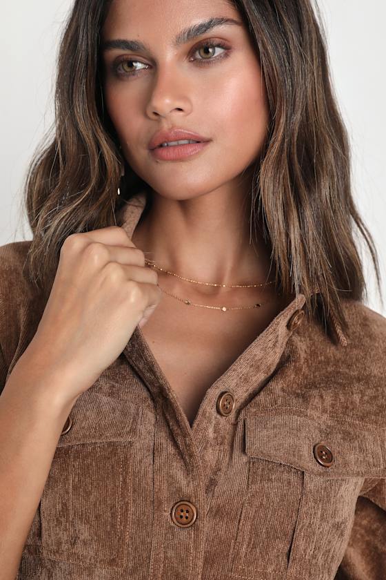 Simple Affection Brown Corduroy Mini Dress With Pockets