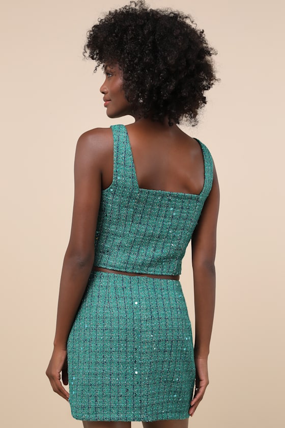 Exceptional Season Green Tweed Lurex Sequin Mini Skirt