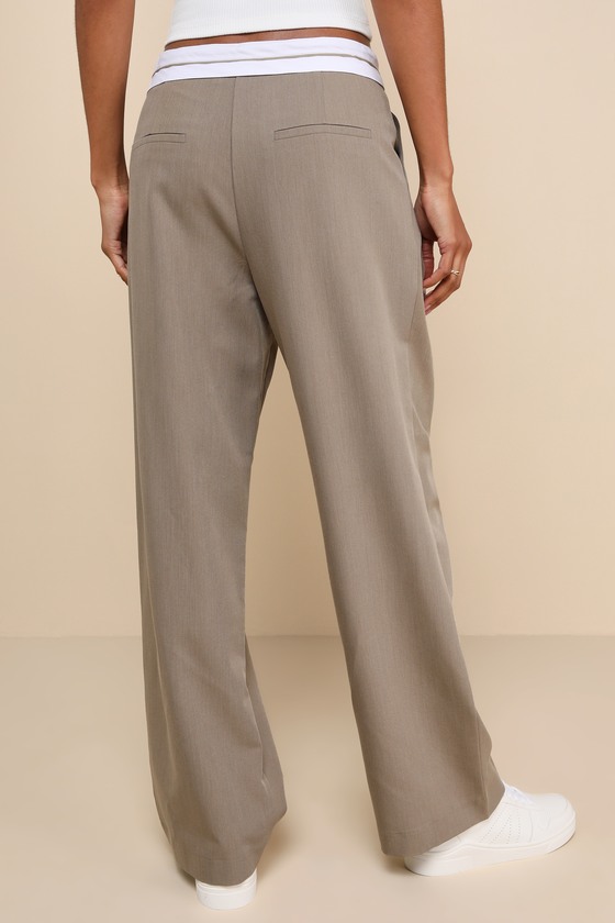 Refined Mood Taupe and White Straight Leg Trouser Pants