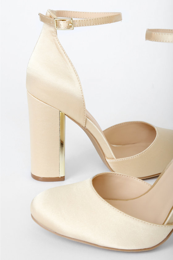 Laura Champagne Satin Ankle Strap Heels