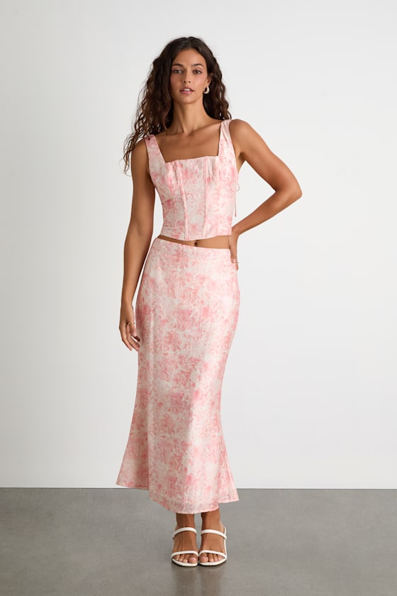 Lynelle Pink Floral Textured Midi Skirt