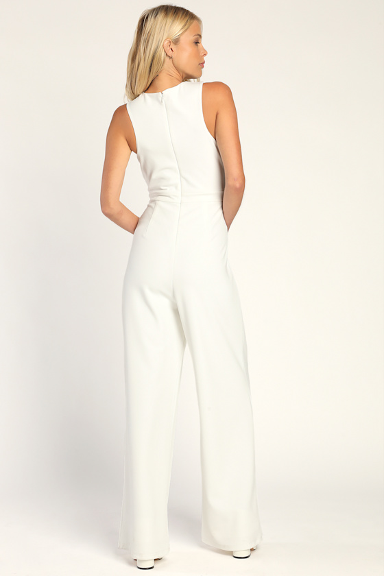 Criss-Cross Your Mind White Cross-Front Wide-Leg Jumpsuit
