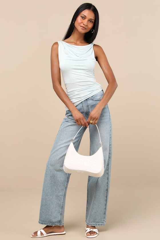 Linzia Mint Jersey Knit Asymmetrical Top