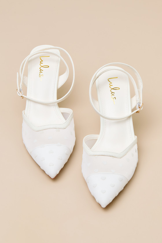 Polaris White Mesh Heart Ankle Strap Pumps