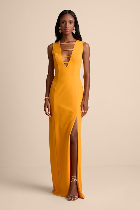 Sabrina Golden Yellow Cutout Sleeveless Maxi Dress