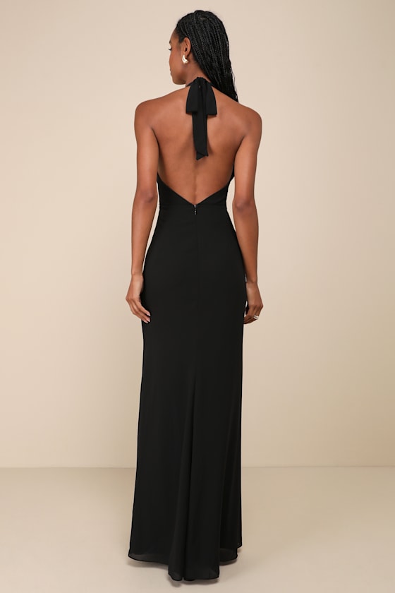 Captured Your Heart Black Halter Maxi Dress