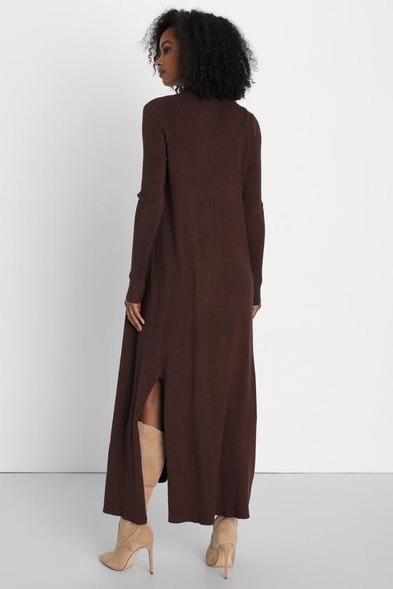 Layer Lover Brown Ribbed Knit Two-Piece Dress & Cardigan Set