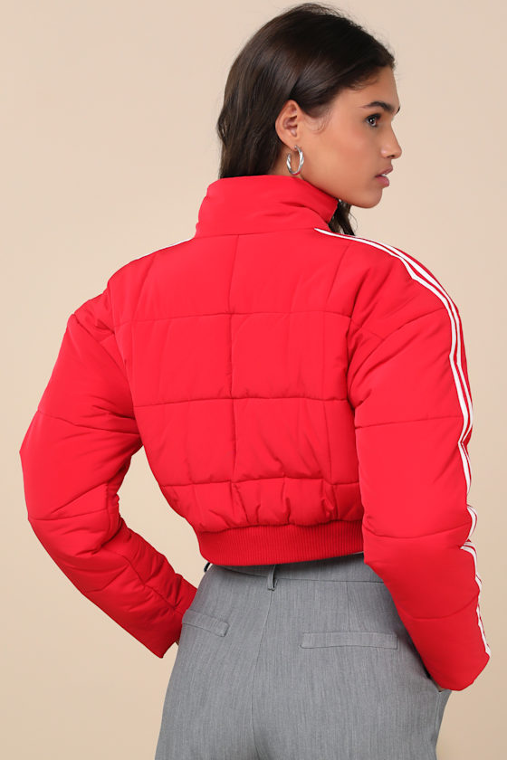 Impressively Posh Red Nylon Quilted Cropped Puffer Jacket