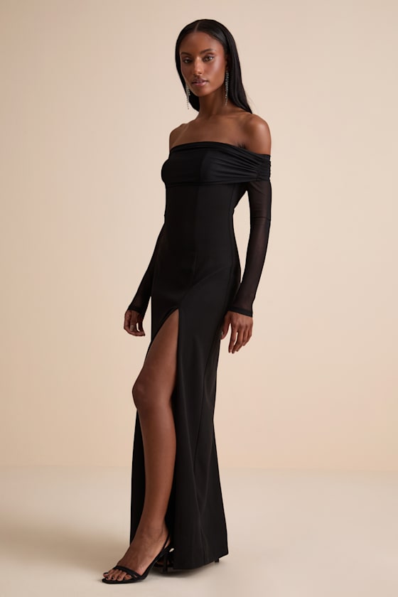 Rafaella Black Backless Off-the-Shoulder Maxi Dress