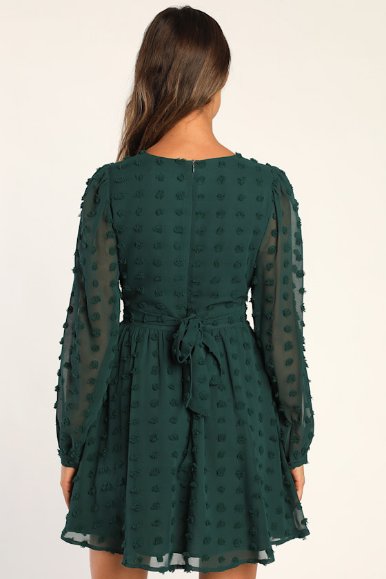 Always on Repeat Emerald Green Clip Dot Long Sleeve Mini Dress