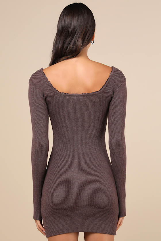Sweetest Joy Heather Brown Long Sleeve Sweater Mini Dress