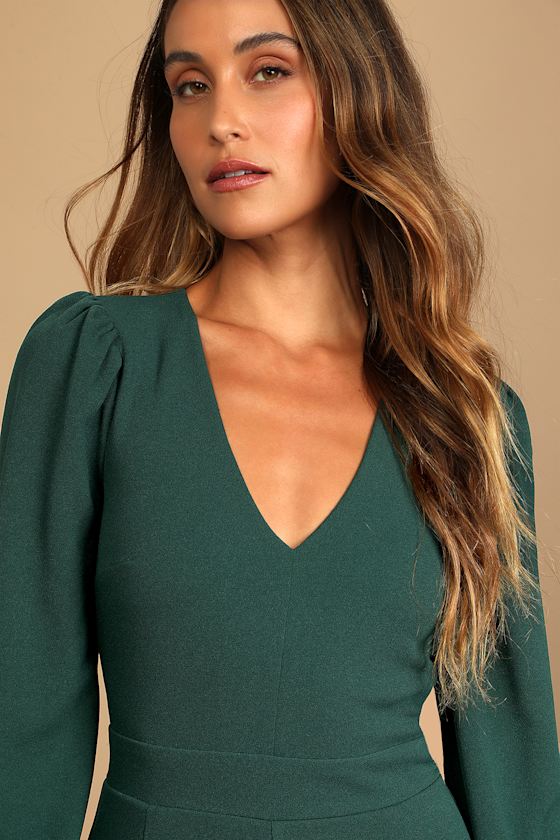 Celebrating Romance Emerald Green Long Sleeve Wide-Leg Jumpsuit