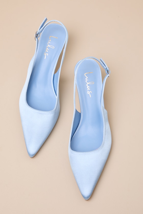Agnesca Baby Blue Satin Slingback Kitten Heel Pumps