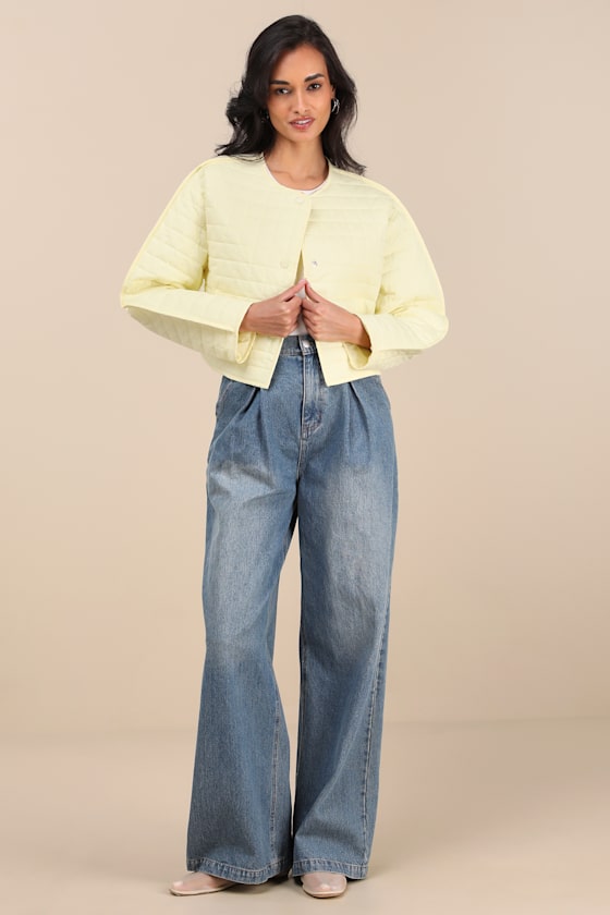 Denny Pale Yellow Quilted Cropped Jacket