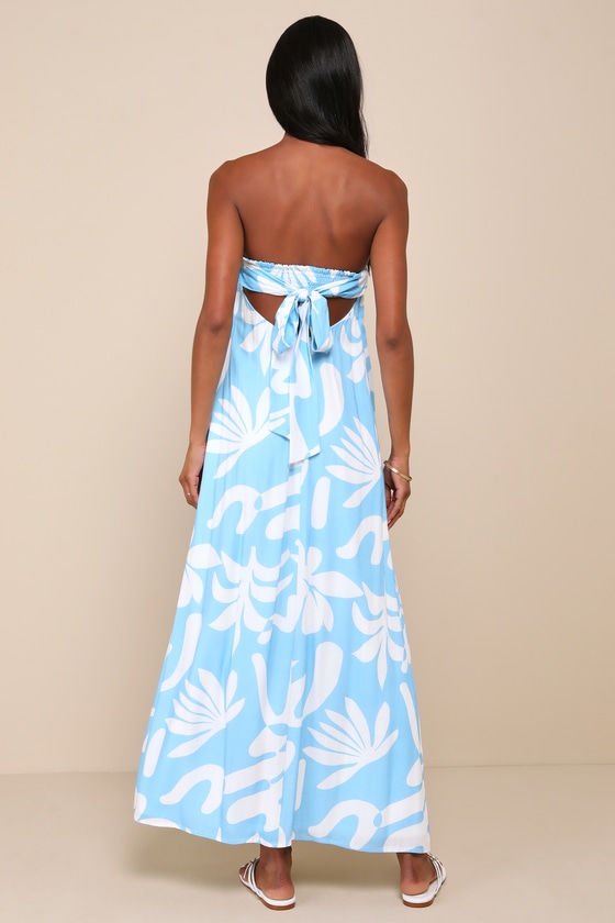 Summering in São Paulo Light Blue Abstract Strapless Maxi Dress