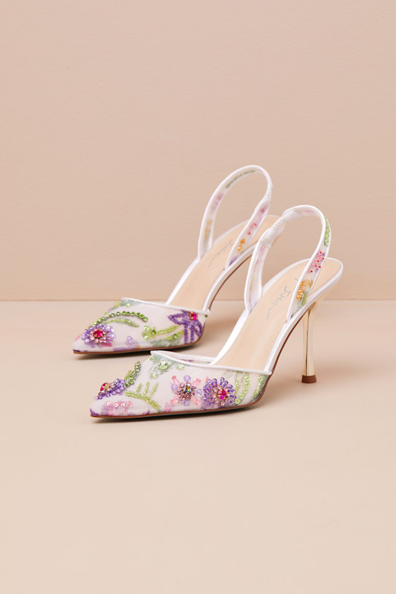 SB-Velma Ivory Multi Mesh Beaded Slingback Pumps