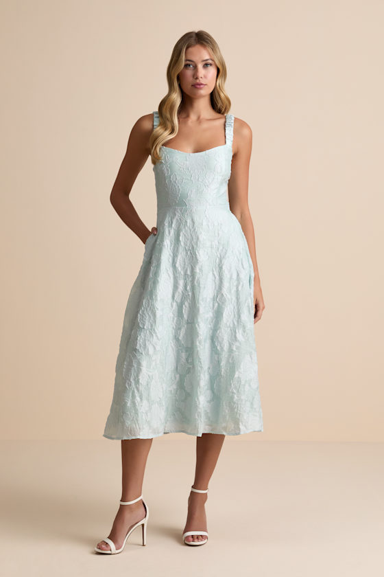 Pristine Muse Mint Green Jacquard Skater Midi Dress