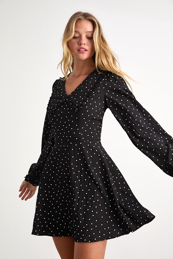 Sweetie Aura Black and White Polka Dot Mini Dress