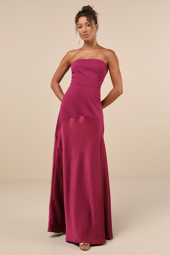 Compelling Style Plum Purple Strapless A-Line Maxi Dress