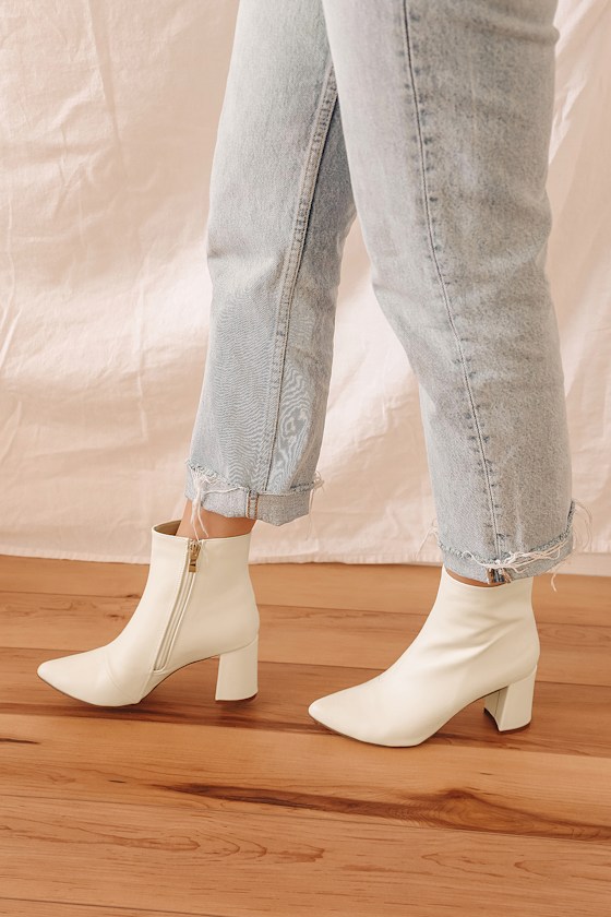 Sarai Off White Pointed-Toe Ankle Booties