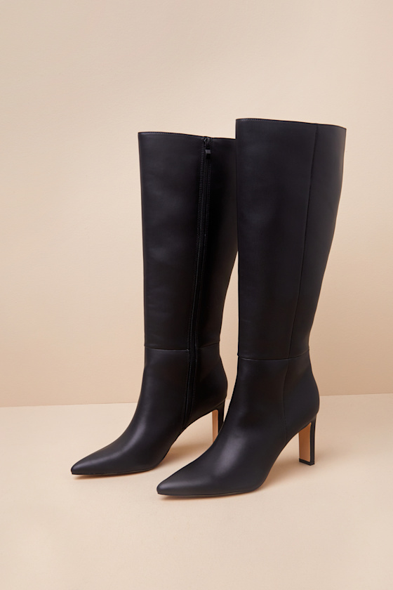 Elander Black Pointed-Toe Over-the-Knee Boots