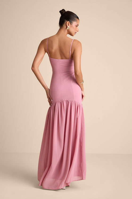 Auria Light Pink Chiffon Drop Waist Maxi Dress
