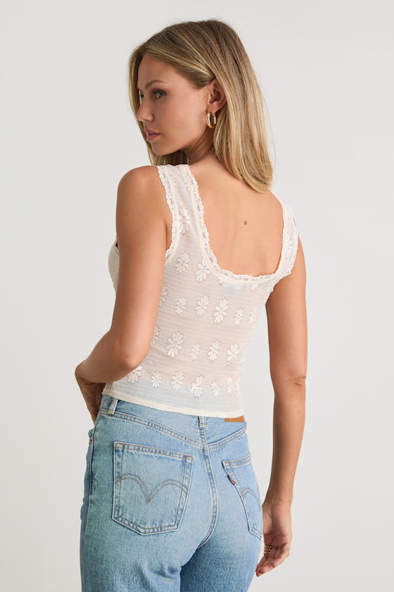 Shaney Cream Sheer Knit Tank Top