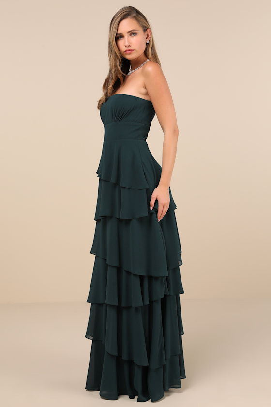Gorgeous Essence Emerald Strapless Tiered Maxi Dress