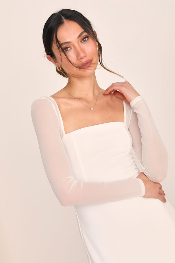 Lovingly Yours White Mesh Long Sleeve Maxi Dress