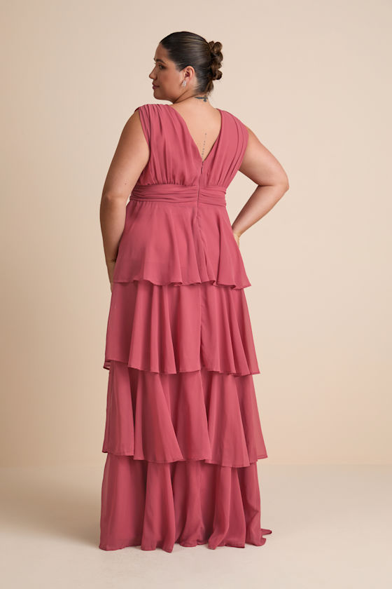 Amazing Evening Dark Rose Pink Tiered Maxi Dress