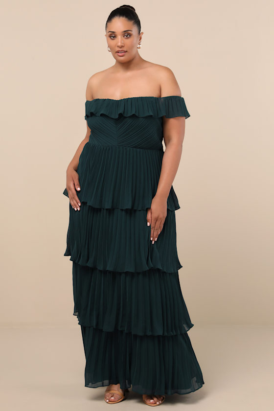 Always Remarkable Emerald Pleated Off-the-Shoulder Maxi Dress