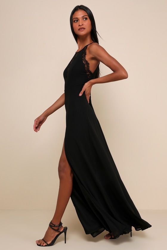 Romantic Mood Black Lace Sleeveless Maxi Dress