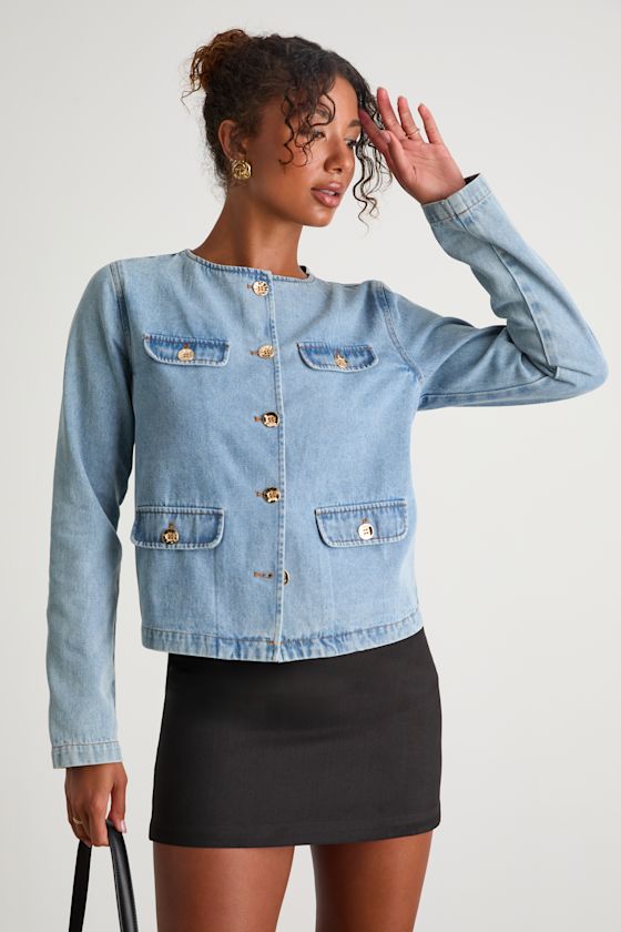 Jen Light Wash Button-Up Denim Jacket
