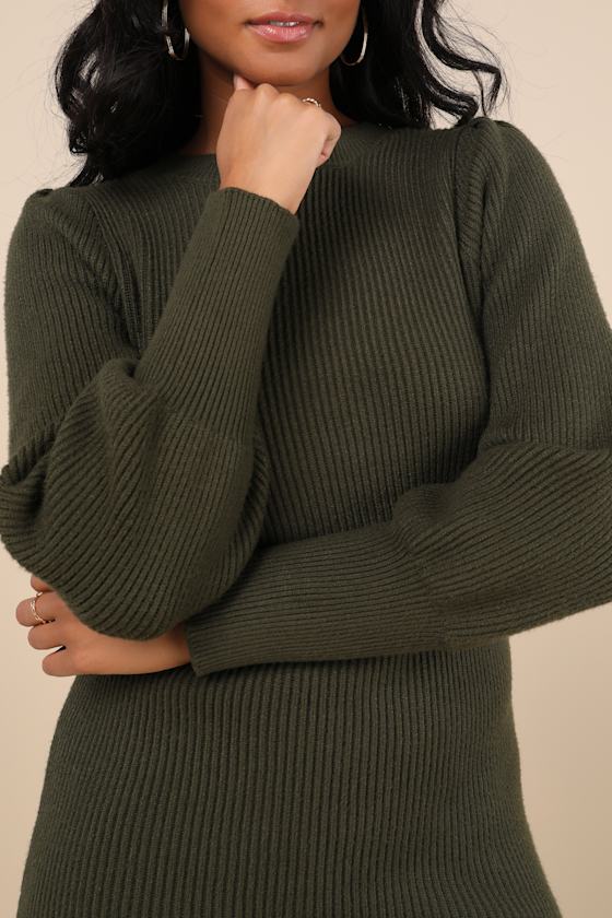 Loving You Fondly Olive Green Ribbed Knit Sweater Dress