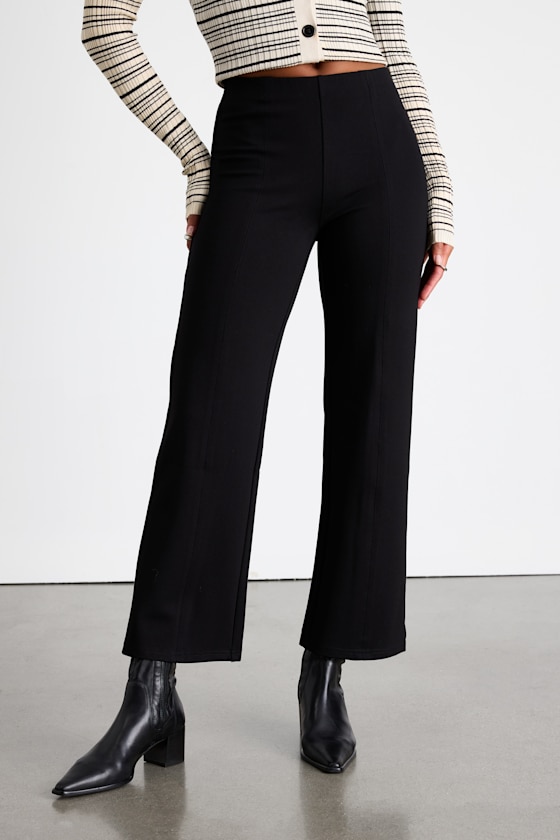 Quinn Black Ponte Mid-Rise Straight Leg Cropped Pants
