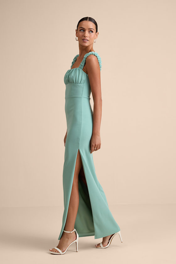 Tayla Sage Sleeveless Ruched Column Maxi Dress