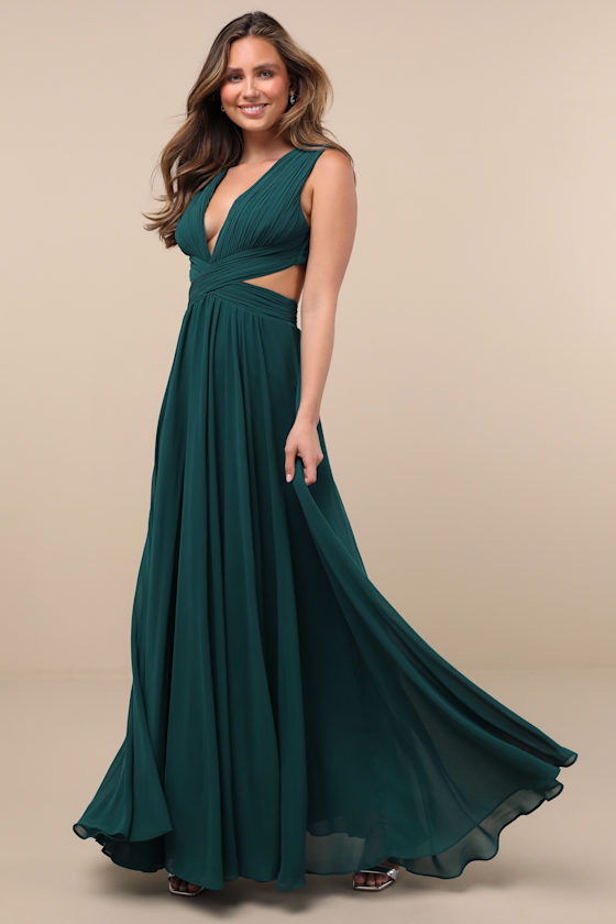 Vivid Imagination Emerald Green Cutout Maxi Dress