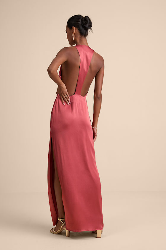 Organa Rusty Rose Satin Racerback Maxi Dress