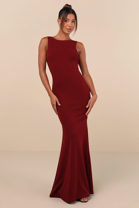 Love In Your Eyes Wine Red Knotted Mermaid Maxi Dress