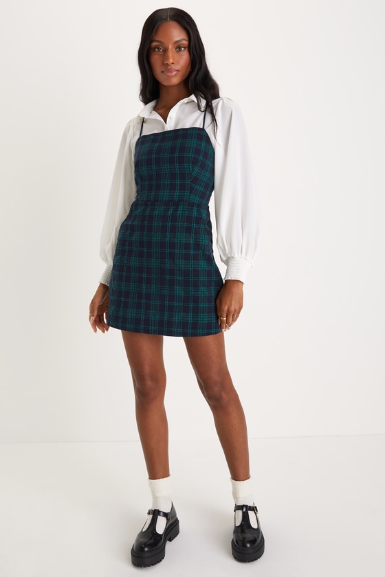Sweetest Memory Navy Plaid Lace-Up Mini Dress With Pockets
