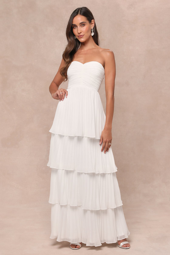 Seriously Sensational White Strapless Tiered Maxi Dress