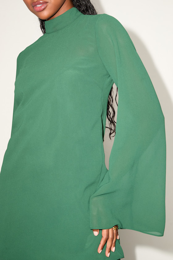 Perfected Charm Dark Green Bell Sleeve Mini Shift Dress