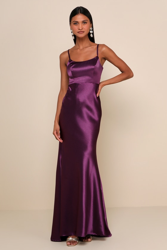 Make You Shine Dark Purple Satin Mermaid Maxi Dress