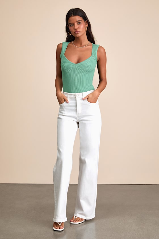 Sella Green Ribbed Sleeveless Sweater Knit Bodysuit